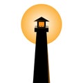 Vector black lighthouse with orange halo
