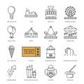 Vector black line amusement park icons set Royalty Free Stock Photo