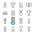 Vector black line Awards icons set. Includes such Icons as cup, Medal Royalty Free Stock Photo