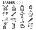 Vector black line barber icons set