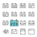 Vector black line Calendar icons set. Includes such Icons as Calendar, Rejected. Approved, Holiday.