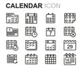 Vector black line calendar icons set