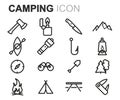 Vector black line camping icons set