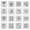 Vector black line casino icons set