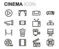 Vector black line cinema icons set