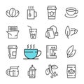 Vector black line Coffee and tea icons set.