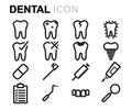 Vector black line dental icons set