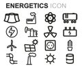 Vector black line energetics icons set Royalty Free Stock Photo