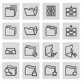 Vector black line folder icons set