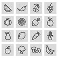 Vector black line fruit and vegetables icons set Royalty Free Stock Photo