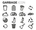 Vector black line garbage icons set