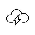 Vector black line icon lightning in the cloud isolated on white background Royalty Free Stock Photo