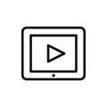 Vector black line icon play video on device isolated on white background Royalty Free Stock Photo