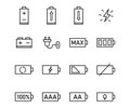 Vector black line icon set battery. Outline symbol technology design and electricity energy. Power web electric element thin Royalty Free Stock Photo