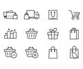 Vector black line icon set business commerce. Outline symbol payment and online collection investment management. Pictogram market Royalty Free Stock Photo