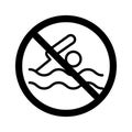 Vector black line icon swimming is prohibited isolated on white background