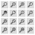 Vector black line magnifying glass icons set