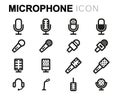 Vector black line microphone icons set