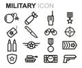 Vector black line military icons set