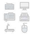 Vector black line office devices icons set