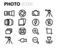 Vector black line photo icons set