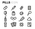 Vector black line pills icons set Royalty Free Stock Photo