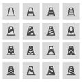 Vector black line traffic cone icons set