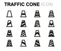 Vector black line traffic cone icons set