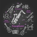 Vector black linear banner for music - Saxophone and Jazz