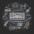 Vector black linear banner for music - Synthesizer playing