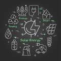 Vector black linear banner of solar energy