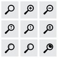 Vector black magnifier glass icons set