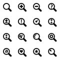 Vector black magnifying glass icon set