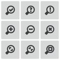 Vector black magnifying glass icons set