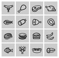 Vector black meat and sausage icon set Royalty Free Stock Photo