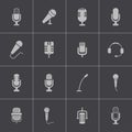 Vector black microphone icons set