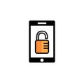 Vector black mobile phone with a unlocked padlock Royalty Free Stock Photo