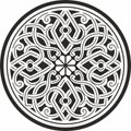 Vector black monochrome round ancient Byzantine ornament.