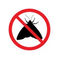 Vector black moth silhouette crossed in red circle