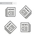 Vector black newspaper icons set on white background. Royalty Free Stock Photo