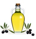Vector. Black olives with bottle of o