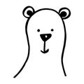 Vector black outline flat cartoon doodle bear face isolated on white background Royalty Free Stock Photo