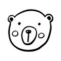 Vector black outline flat cartoon doodle bear face isolated on white background Royalty Free Stock Photo
