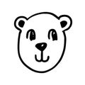 Vector black outline flat cartoon doodle bear face isolated on white background Royalty Free Stock Photo