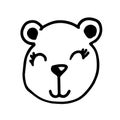 Vector black outline flat cartoon doodle bear face isolated on white background Royalty Free Stock Photo