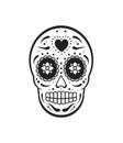 Vector black outline Mexican sugar skull