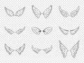 Vector Black Outline Wing Icon Set Isolated. Linear Vintage Wings, Icons, Design Template, Clipart Collection. Cupid Royalty Free Stock Photo