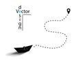 Vector black paper origami ship or boat. Silhouette. The dotted line, the concept of travel location on the map pin. Isolated