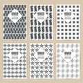 vector black pattern set of Vintage background banner retro brochures templates cards six frames design Scribbled lines rectangle Royalty Free Stock Photo