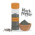 Vector black pepper illustration isolated in cartoon style.